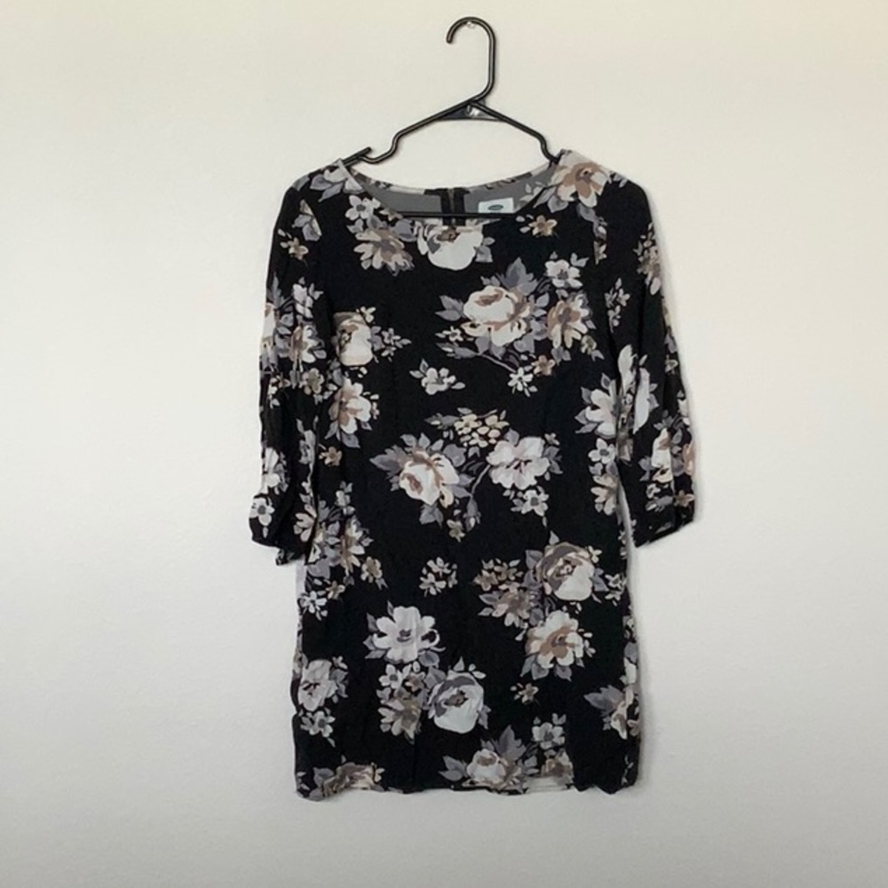 Black Half Sleeve Floral Mini Dress